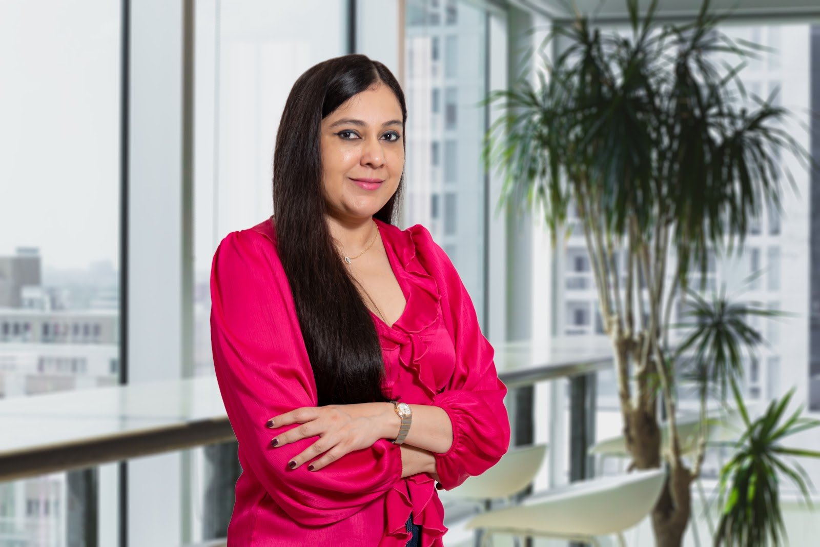 leadership portrait photography with a city skyline view in Gurgaon