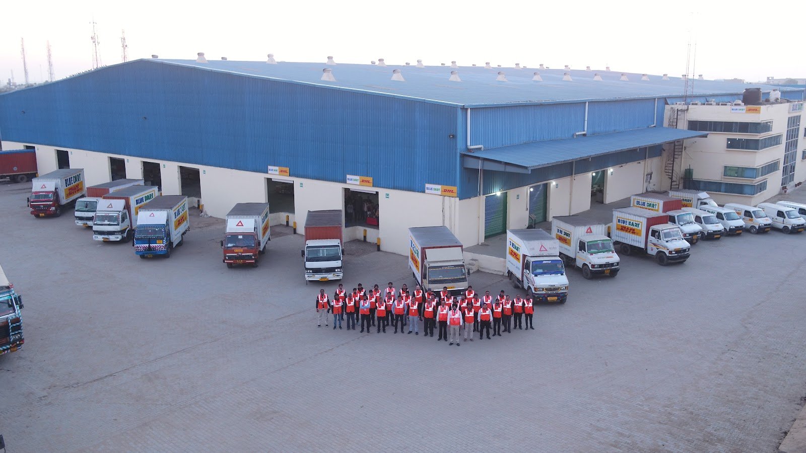 drone aerial view of a logistics and warehouse facility in Delhi NCR