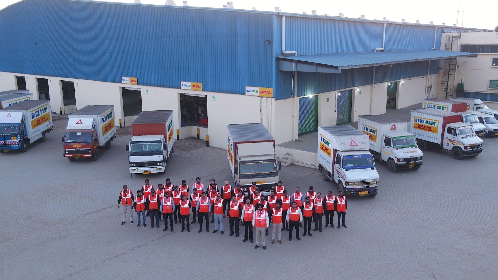 aerial drone view of a logistics and manufacturing facility in Delhi NCR